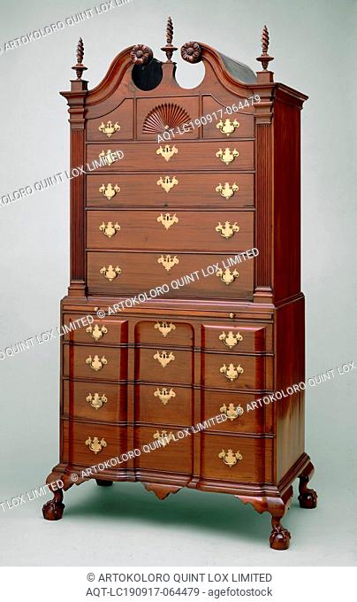 Nathan Bowen, American, 1752-1837, Chest on Chest, 1774, mahogany, white pine, and brass, Overall: 90 1/2 × 45 1/2 × 23 1/2 inches (229.9 × 115.6 × 59