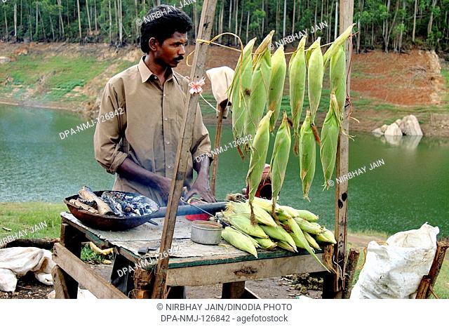 Sweet corn vendor at Munnar ; Kerala ; India