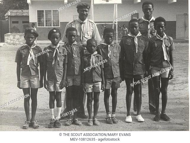 Cub scouts from two packs with leaders in Banjul, Gambia, West Africa