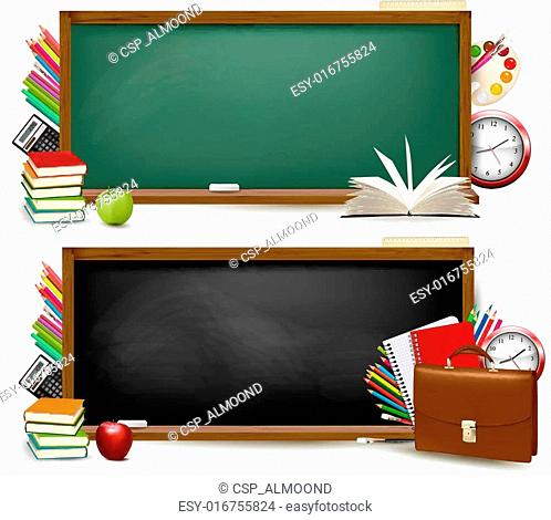 Back to school. Two banners with school supplies. Vector