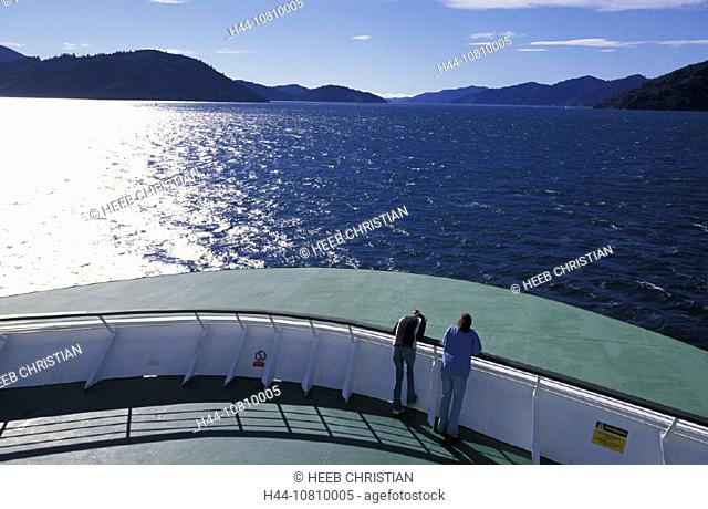 Interislander Ferry, South Island, Marlborough Sounds, New Zealand, ship, passengers, no model release, people