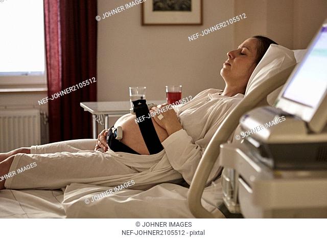 Pregnant woman having fetal monitoring