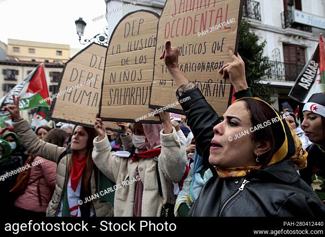 Madrid, Spain; 26.03.2022.- 2000 people demonstrate in front of the Ministry of Foreign Affairs in Madrid for the Government's turn in the position regarding...