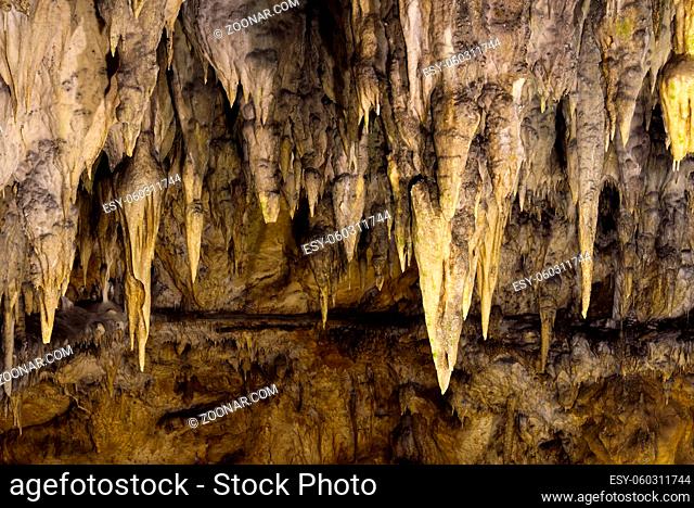 stalactites and stalagmites in large underground Cave, Beredine, Croatia