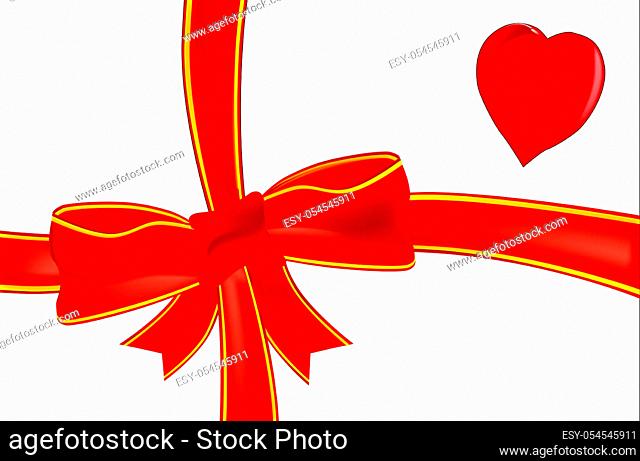 A lovers card tag with satin bow and a red heart isolated on a white background