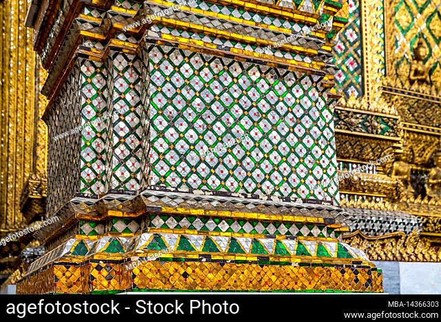 Phra Mondop, Colorful wall decorations of the library, Royal Palace, Grand Palace, Wat Phra Kaeo, Temple of the Emerald Buddha, Bangkok, Thailand, Asia