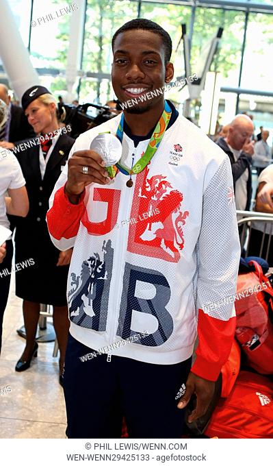 Team GB Arrivals back to UK from Rio Olympics 2016 Featuring: Lutalo Muhammad Where: London, United Kingdom When: 23 Aug 2016 Credit: Phil Lewis/WENN