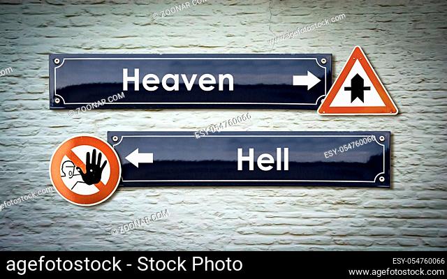 Street Sign the Direction Way to Heaven versus Hell