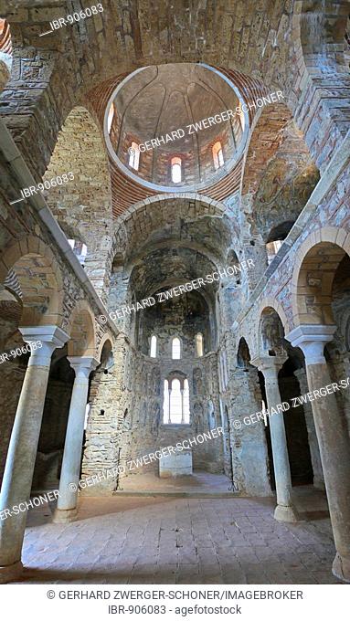 Interior shot of St. Theodore, a Byzantine chapel, ruins of the Byzantine city of Mystras, Laconia, Peloponnese, Greece, Europe