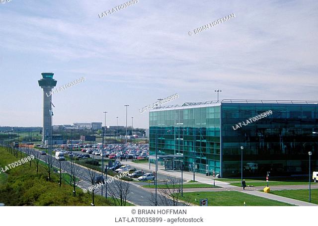 Enterprise House at Stansted Airport. Cars. Control tower