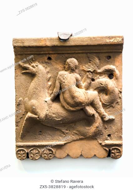 Slabs with Nereids on Triton. I sec BC. Terracotta. Pompeii archaeological site, Italy