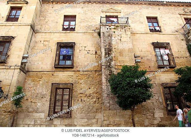 Facade of a building typical of Cordoba, Andalusia, Spain