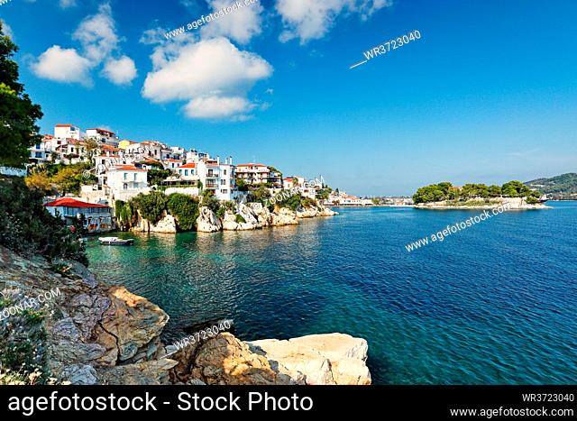 The old port in the Chora of Skiathos island, Greece