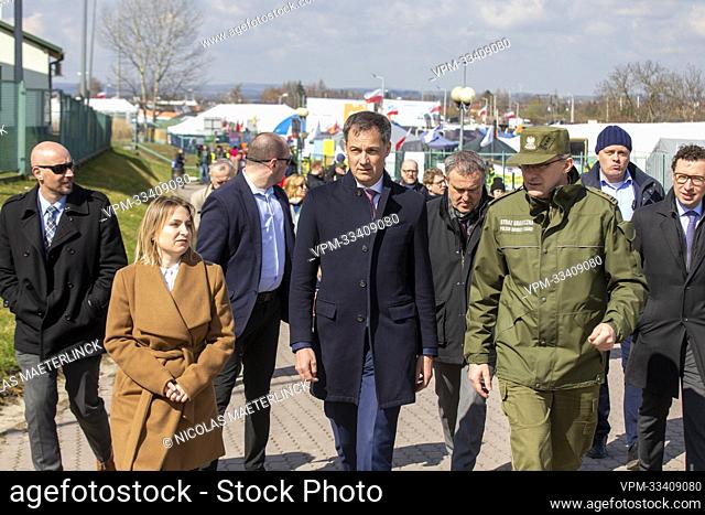 Prime Minister Alexander De Croo pictured during a visit to the UNHCR-UNICEF antenna, near the border with Ukraine after the Russian invasion, in Medyka