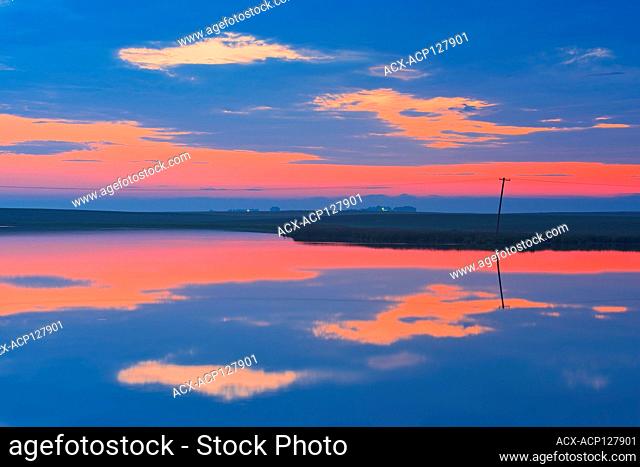 Clouds reflected in wetland at dawn Sceptre Saskatchewan Canada