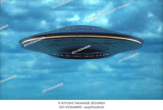 Unidentified flying object - UFO. Science Fiction image concept of ufology and life out of planet Earth. 3D illustration