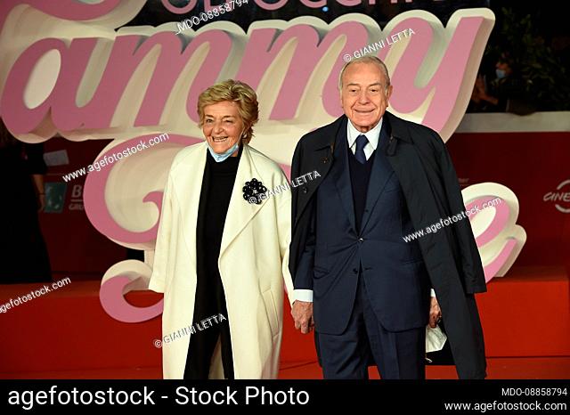 Italian politician Gianni Letta with his wife Maddalena Marignetti at Rome Film Fest 2021. The Eyes of Tammy Faye (Gli occhi di Tammy Faye) Red Carpet