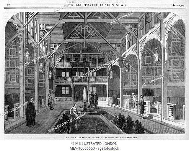 View inside the Turkish Baths in Jermyn Street, London, showing the Meshlakh, or cooling room.   (1 of 2)