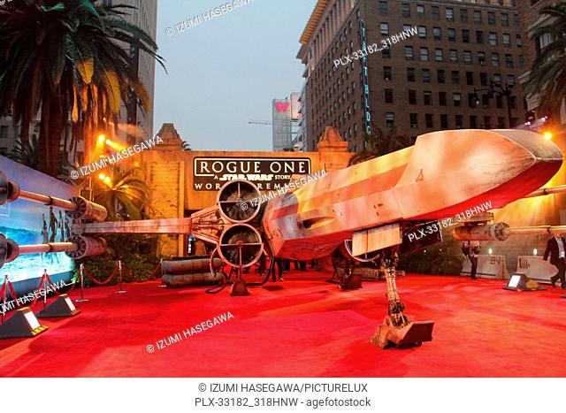 A replica X-wing fighter 12/10/2016 The World Premiere of ""Rogue One: A Star Wars Story"" held at the Pantages Theatre in Los Angeles
