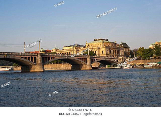 View on Rudolfinum music and art center river Vltava Prague Czechia