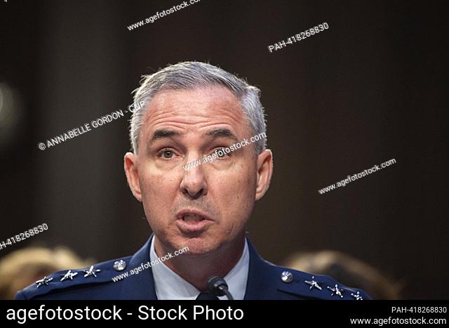 North American Aerospace Defense Command, and Lieutenant General Stephen N. Whiting, USSF, speaks at a Senate Armed Services Hearing to examine the nominations...