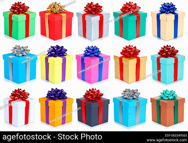 Collection of birthday gifts christmas presents set isolated on a white background
