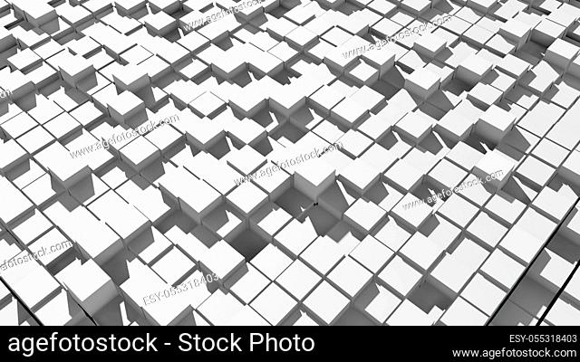 Abstract surface of moving cubes. 3D rendered