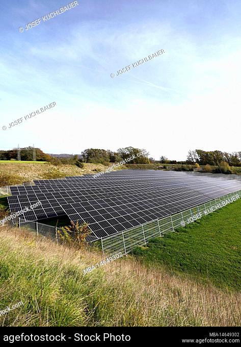 Germany, Bavaria, Upper Bavaria, Altötting district, photovoltaic system on a meadow