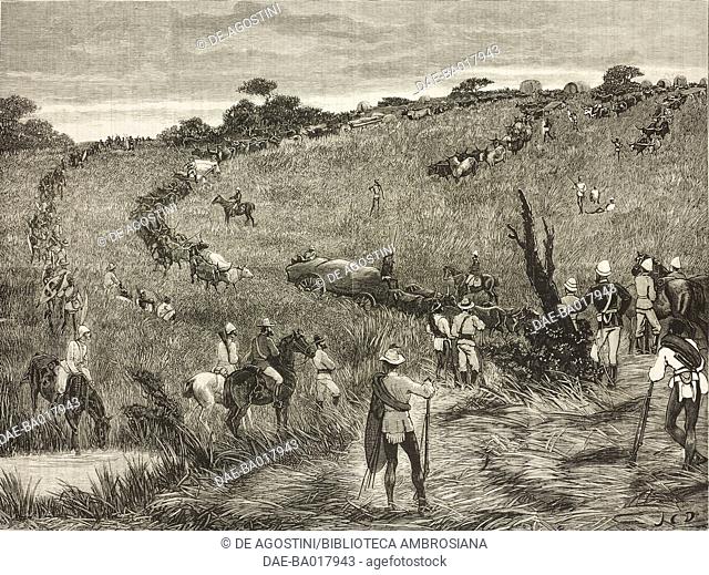 Breaking up laager, morning of March 30, 1879, the relief of Ekowe, Anglo-Zulu War, illustration from the magazine The Graphic, volume XIX, no 495, May 24, 1879