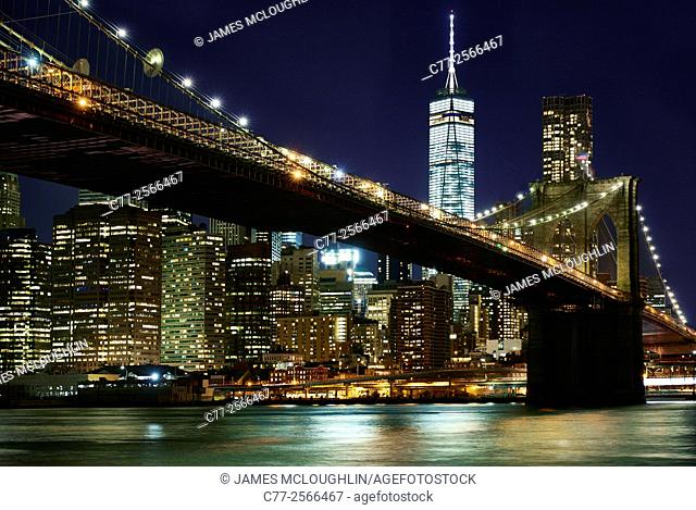 New York City, Brooklyn Bridge, Freedom Party, Manhattan, Skyline