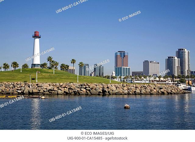 Lions Lighthouse for Sight, Rainbow Harbor, Long Beach Skyline, California, USA