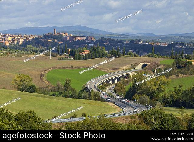 Typical Tuscan landscape withr Siena town, Tuscany, Italy