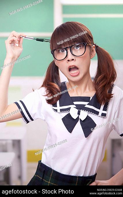 School Girl with Surprised Expression