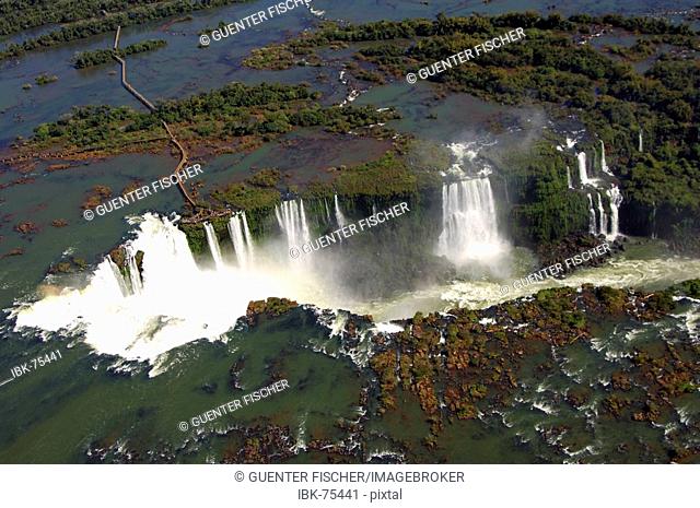 Cataracts Iguazu Waterfalls aerial view Argentina Brazil