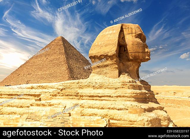 The Great Sphinx and the Pyramid of Cheops, Giza, Egypt