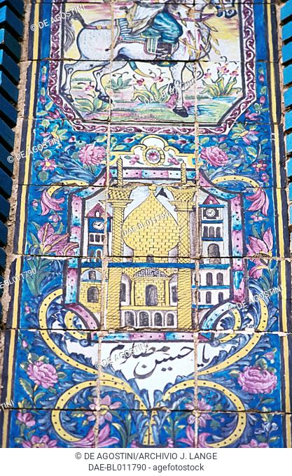 View of a mosque, polychrome tile decorations in Tekyeh Mo'aven ol-Molk, Kermanshah, Iran