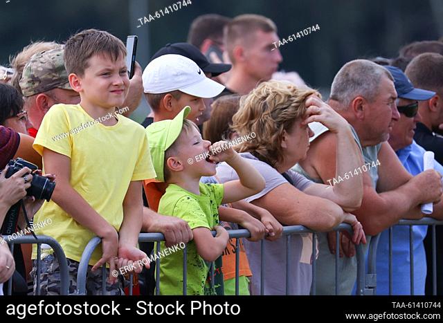 RUSSIA, ROSTOV-ON-DON REGION - AUGUST 27, 2023: People attend the Don Military Historical Festival in Patriot Park in the village of Sambek