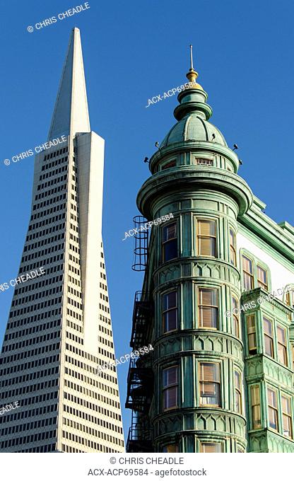 Flatiron Building and Transamerica Tower , San Francisco, USA