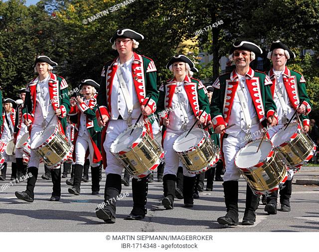 Markgraefliche Jaeger Feuchtwangen marching band from Middle Franconia, Costume and Riflemen's Procession at the Oktoberfest, Munich, Upper Bavaria, Bavaria