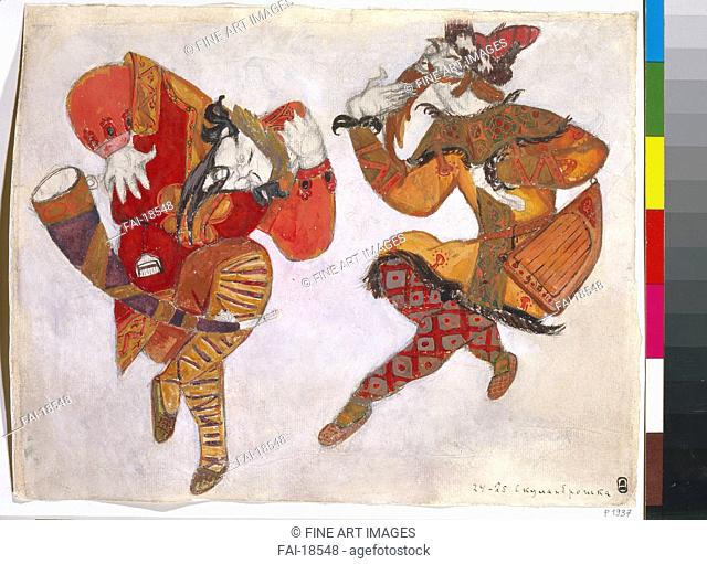 The skomorokhs. Costume design for the opera Prince Igor by A. Borodin. Roerich, Nicholas (1874-1947). Watercolour, Gouache on Paper. Symbolism. 1914