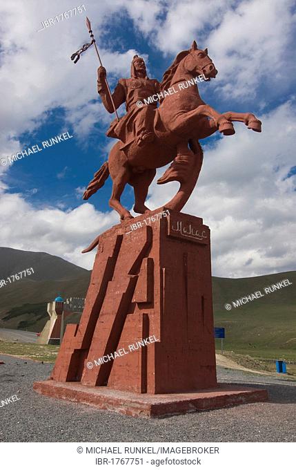 Equestrian statue, between Sary Chelek and Bishkek, Kyrgyzstan, Central Asia