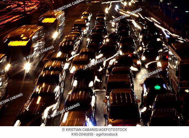 Aerial view of heavy traffic, Jakarta, Java, Indonesia, Southeast Asia