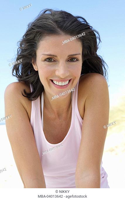 Woman, smiling, beach, portrait,