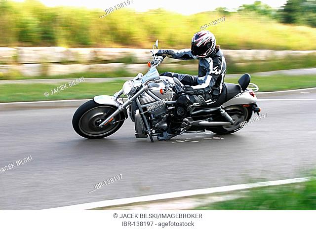 Harley Davidson V-Rod driving and throwing sparks