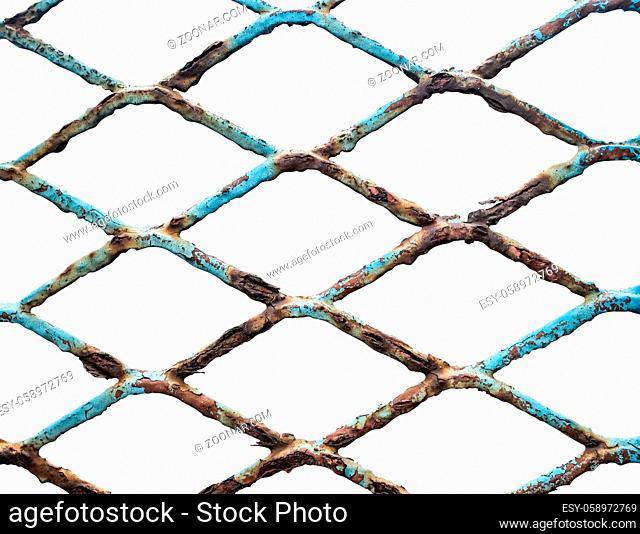Isolated Grungy Old Rusty Chain Link Fence On White Background