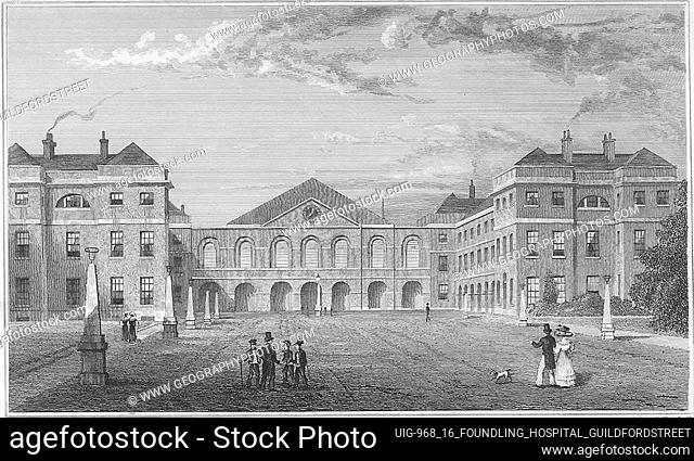 Foundling Hospital, Guildford Street, engraving 'Metropolitan Improvements, or London in the Nineteenth Century' London, England, UK 1828