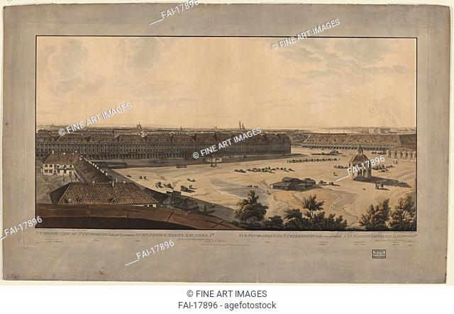 Panoramic view of Saint Petersburg. Atkinson, John Augustus (1775-1831). Etching, watercolour. Classicism. Between 1805 and 1807. Private Collection