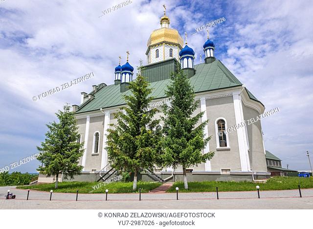 Church of Protection of Holy Virgin in Orthodox Monastery of Saint John the Theologian in Khreshchatyk village near Zalishchyky city in Ukraine