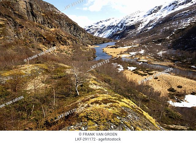 Mountain scenery and river in the Aurlandsdalen, Aurland, Sogn og Fjordane, Norway, Scandinavia, Europe
