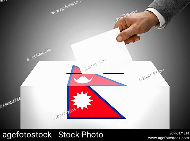 Ballot box painted into national flag colors - Nepal